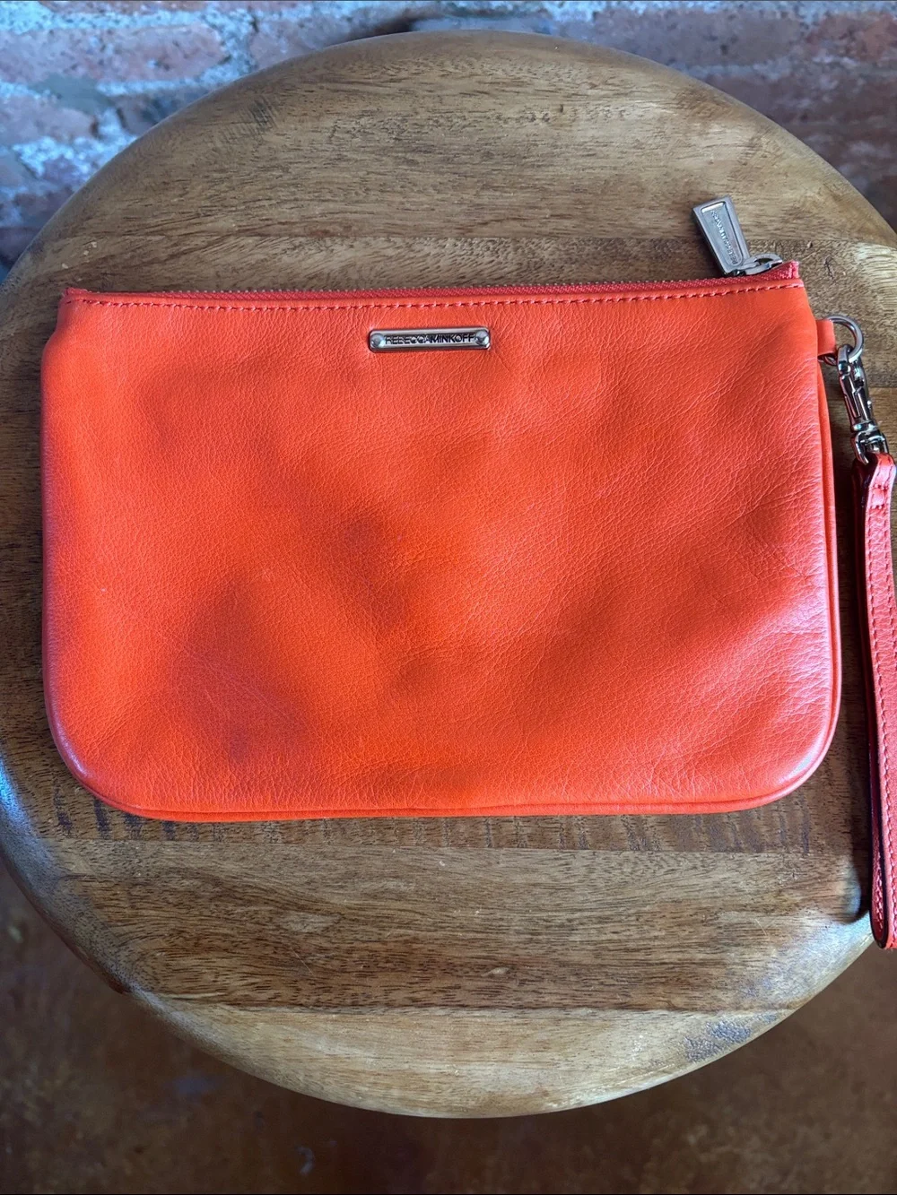 Rebecca Minkoff Orange Leather Wristlet Clutch with Silver Hardware
